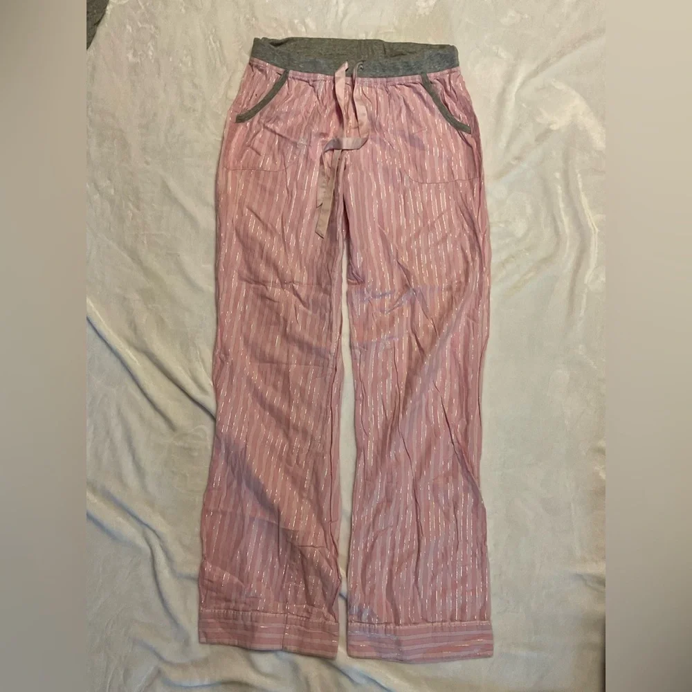 Victorias Secret Gray Top and Pink Striped Pajama Set
